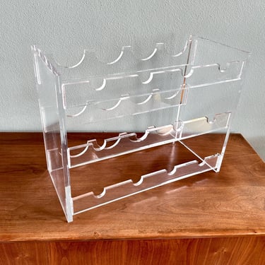 Mod lucite wine rack / 12-bottle retro clear acrylic wine display 