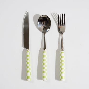 Green Checked Handled Flatware S/3 