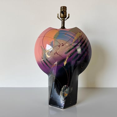 1980s Vintage Handmade and Hand-Painted Abstract Ceramic Table Lamp 