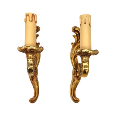 Pair of French Gilded Bronze Single Arm Wall Sconces