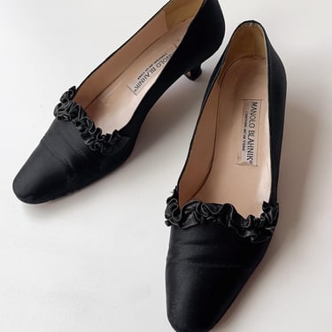 Manolo Satin + Leather Pumps | 7 