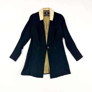 1900s / 1910s / 1920s Navy Blue Wool Womens Jacket / Blazer / Deco / Minimal / Chicago / N.H. Rosenthal / Androgynous / Mannish / Tailored 