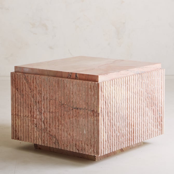 Rosa Aurora Mexican Marble Cube Coffee Table, 20th Century