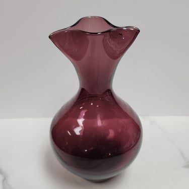 Vintage Blenko 2002 Amethyst Glass Double Spout Pitcher/Vase