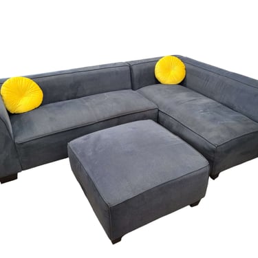 Blue Cloth Sectional w/ Ottoman