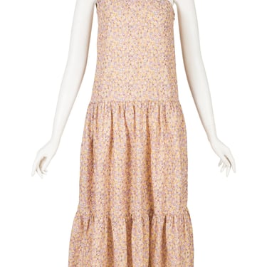 Bill Blass 1970s Vintage Floral Cotton One-Shoulder Tiered Midi Dress Sz XS 