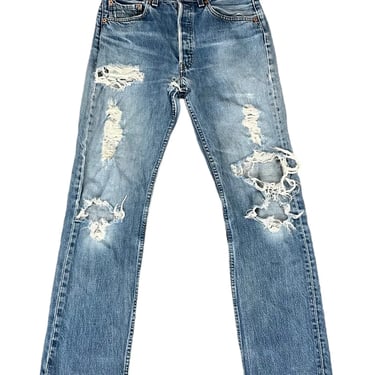 Vintage Levi’s 501 Super Distressed Thrashed Blue Denim Jeans Sz 29x31 USA