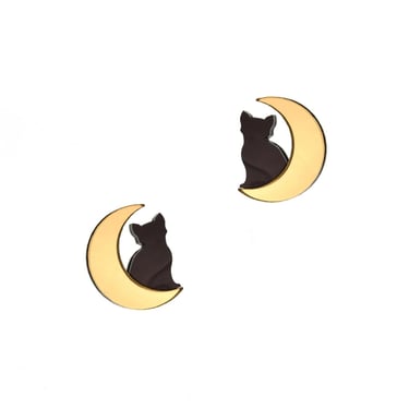 Cat in Moon Earrings