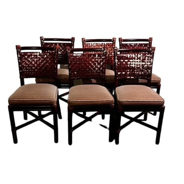 Set of 6 McGuire Bamboo and Woven Leather Chairs LC243-7