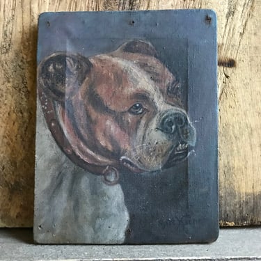Antique French Oil Painting, Boxer Dog, Oil on Canvas, Signed, As is, For Restoration 