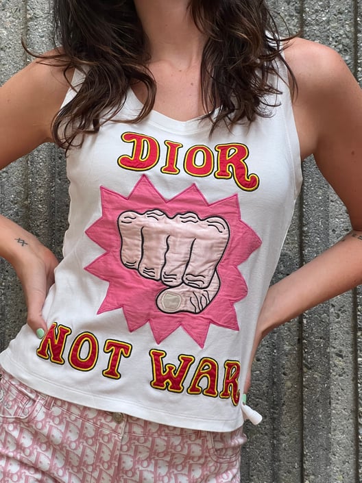 Vintage Christian Dior Paris DIOR NOT WAR T Shirt Tee Moonstone