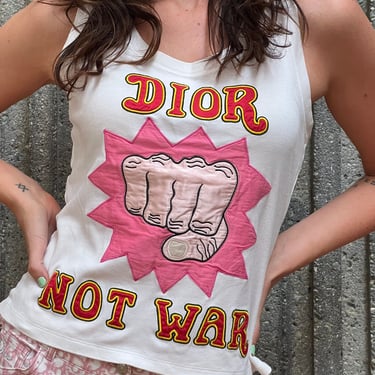 Vintage Christian Dior Paris DIOR NOT WAR T Shirt Tee Tank Top Blouse eu 38 us 6 S M 