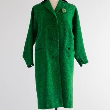 Fabulous 1950's Don Loper Moss Green Wool Cocoon Coat / M