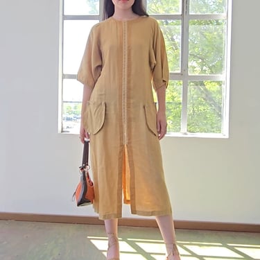 Gorgeous Mustard Hook + Eye Linen Dress