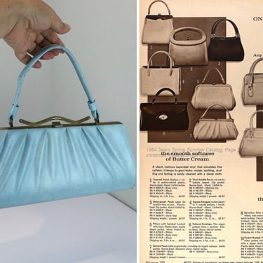 Beach Blanket Blues - Vintage 1950s 1960s Powder Blue Faux Leather Barrel Style Vinyl Handbag Purse 