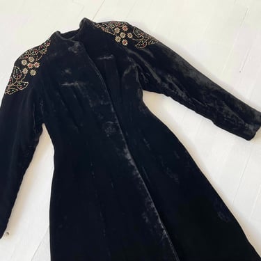 1930s Studded Black Velvet Coat 
