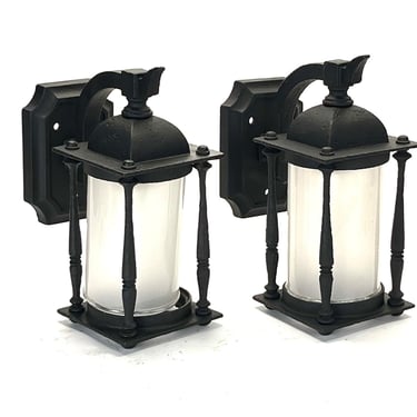 Pair Wall Outdoor Lights Sconces with Glass Cylinder Shades FREE SHIPPING 