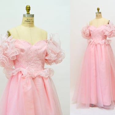 80s Vintage Pink Barbie Ruffle Dress By Victor Costa XS Small// 80s 90s Vintage Pink Prom Bridesmaid Party Dress Evening Gown Pink Princess 