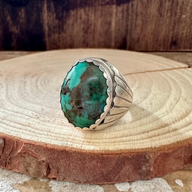 ALVERY SMITH TIBETAN Turquoise Ring | Native American, Southwestern Jewelry | Navajo Made | Size 12 