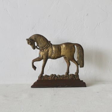 Sarreid Ltd Style Mid- Century Brass Cast Iron Horse Doorstop 