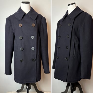 1940’s WW2 Peacoat~ Navy blue wool~ 10 button military issue Men’s vintage overcoat~ excellent condition/ 1943 WWII size 38-40/ unisex 