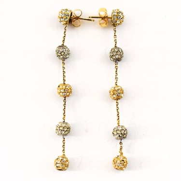 Mod 80's sterling vermeil rhinestone ball & chain shoulder dusters, swinging 925 silver crystal dangle earrings 