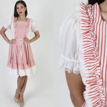 Full Circle Skirt Honky Tonk Mini Dress, 70s Western Cowgirl Square Dancing Outfit, Americana Apron Style Frock 