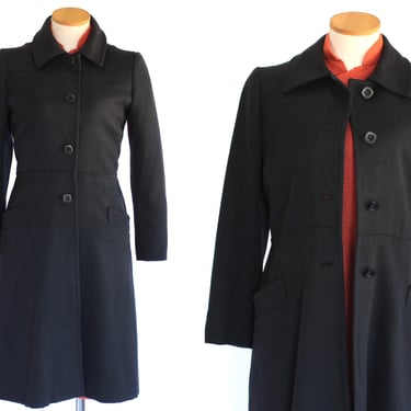 1960s Collared Wool Twill Single Breasted Coat - 60s Vintage Mod Knee Length Tailored Jacket - Medium 