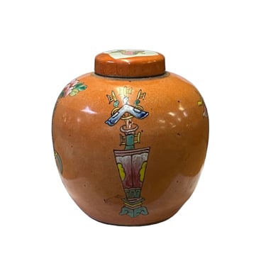 Oriental Orange Base Flower Vase Graphic Small Porcelain Round Jar ws2607E 