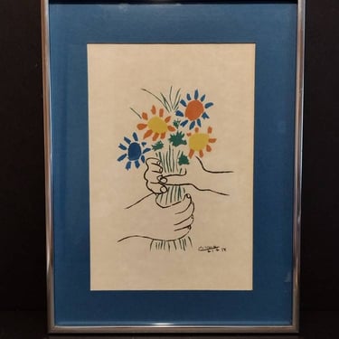 Vintage Pablo Picasso Lithograph "Bouquet of Peace" Framed 12x16 