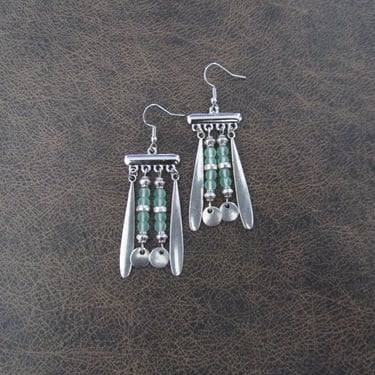 Green sea glass and silver chandelier earrings 2 