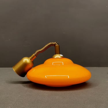 Space Age Opaline Glass Pendant Lamp, Orange Glass Pendant Lamp, MCM Ceiling Lamp, Yugoslavia 1970's, Orange Cased Glass, Mid Century 