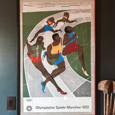 Vintage Framed Jacob Lawrence Munich Olympics Lithograph (1972)
