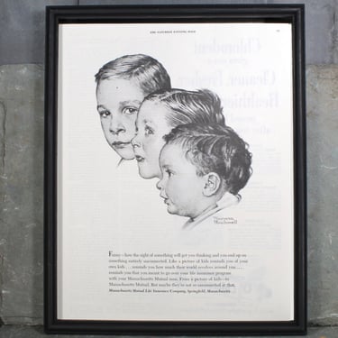 a 1953 Vintage Norman Rockwell Magazine Ad for Mass Mutual - UNFRAMED Vintage Advertising Page from the Saturday Evening Post, Feb 7, 1953 