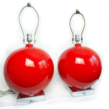 1960s Mid Century Modernist Red Ceramic Ball Table Lamp Vintage Coronet 1970's MCM Art Glass SINGLE Light 