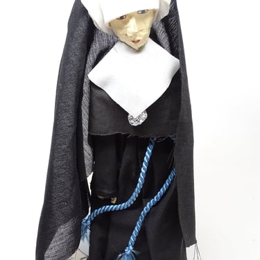 Vintage Nun Doll, Cloth Habit, Cross, Hand Made from Pennslvania Carmelite Monastery, Primitive Religious Antique Nuns Work 