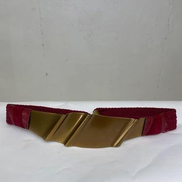 Vintage Burgundy Belt with Large Brass Buckle 