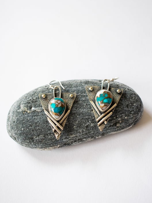 Vintage Copper Turquoise + Sterling Silver Earrings