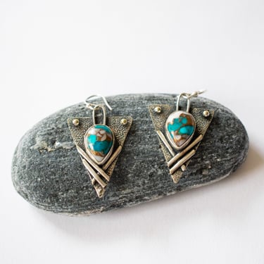 Vintage Copper Turquoise + Sterling Silver Earrings