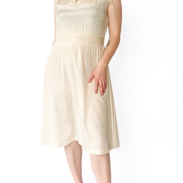 1970s Cream Silky Dress, sz. 1XL