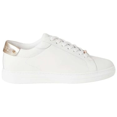 Jimmy Choo Women White Rome Metallic-Trimmed Leather Sneakers