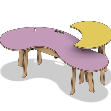 Custom Squiggle Coffee table With Crescent Side Table 