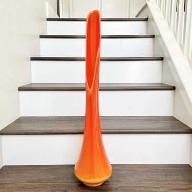 Mid Century Modern LE Smith Bittersweet Smoothie Orange Swung Glass Floor Vase