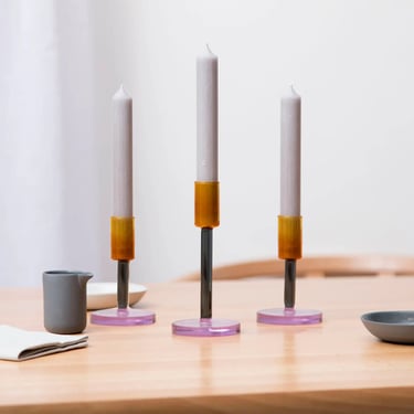 Grey &amp; Orange Glass Candlestick Holder