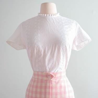 Just Darling 1950's White Eyelet Cotton Top / Sz S/M