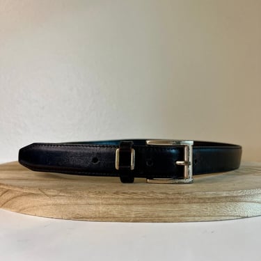 Vintage 90s Fossil Black Worn in Genuine Leather Silver Buckle Belt Size Medium 