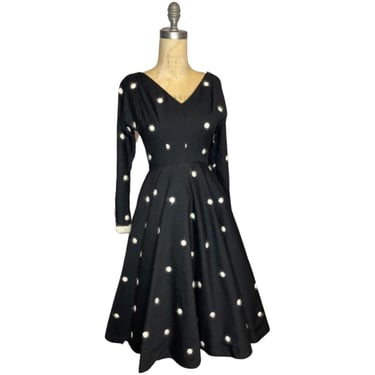 1950s black and white wool polkadot dress 