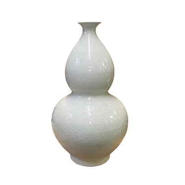 Chinese Off White Porcelain Relief Floral Pattern Gourd Shape Vase ws2732E 