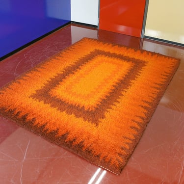 Mid Century Modern Gram-Rya Psychedelic Shag Area High Pile Rug Vintage XL Danish Rya Eames Panton Space Age Atomic Era Mod Desso Fuzzy Boho 