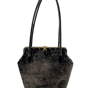 Judith Leiber 90's Shimmery Charcoal Suede Polka Dot Purse